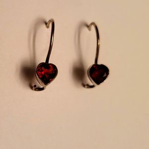 Heart shaped Garnet drop earrings